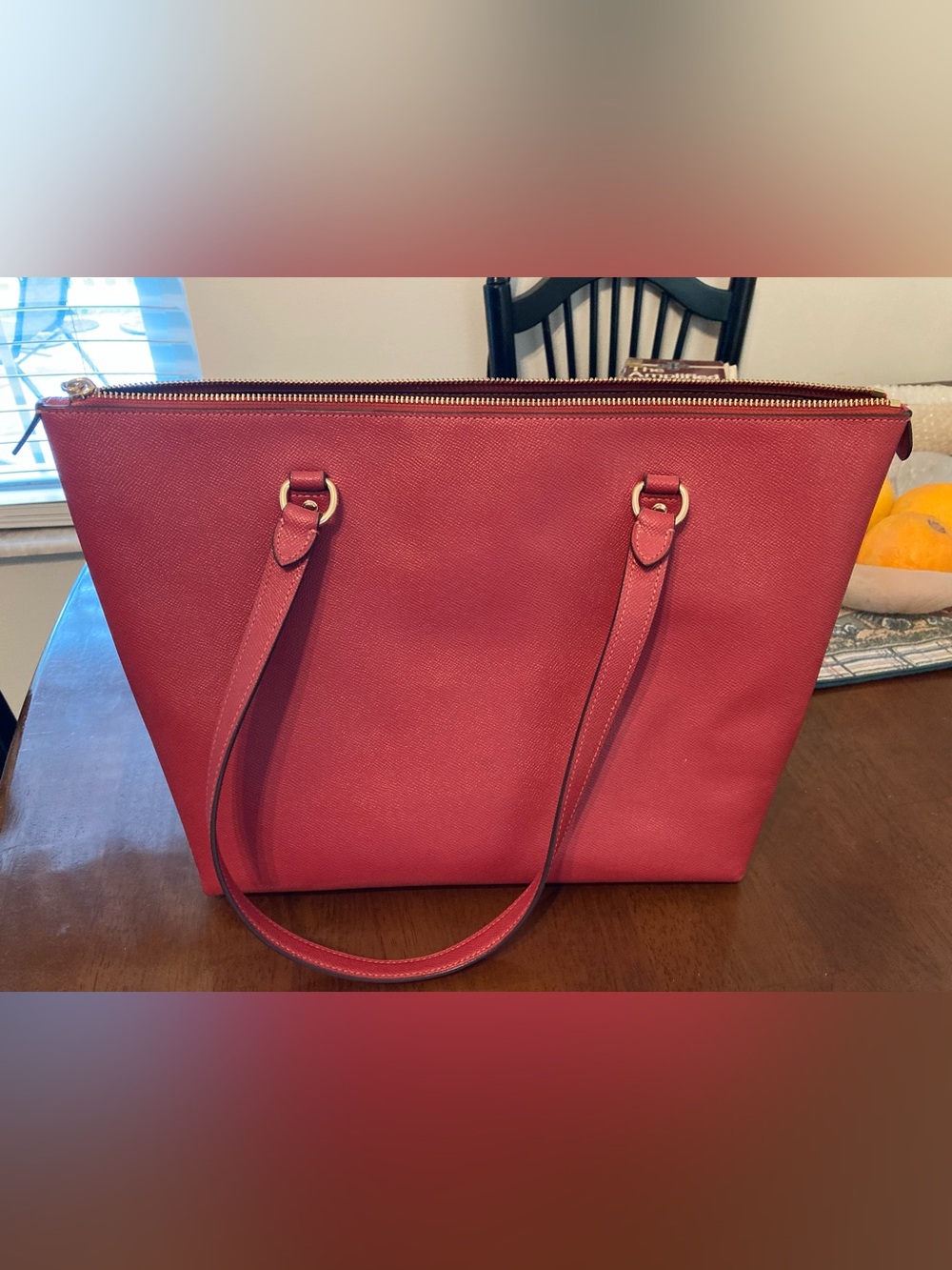 Coach Red Leather Structured Tote with Front Zip - Picture 2 of 7